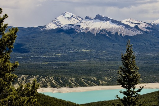 Coming back down the trail you get this view of Kista peak out beyond Abraham lake.  The similar angles make it almost like am inverted mirror image.  